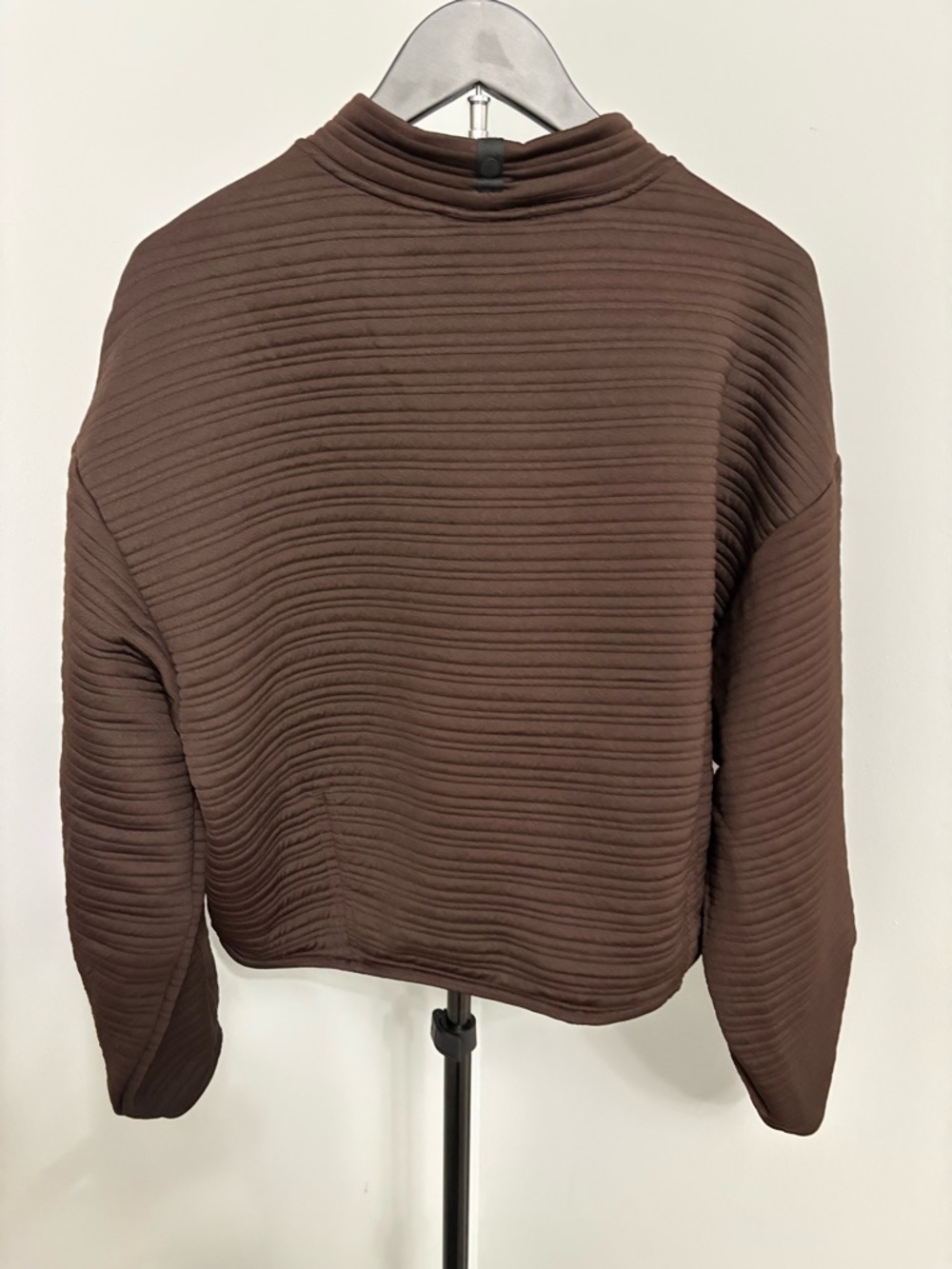 prAna Send Off Pullover Brown Ribbed Mock Neck Bubble Sleeve Sweatshirt M - Picture 3 of 9